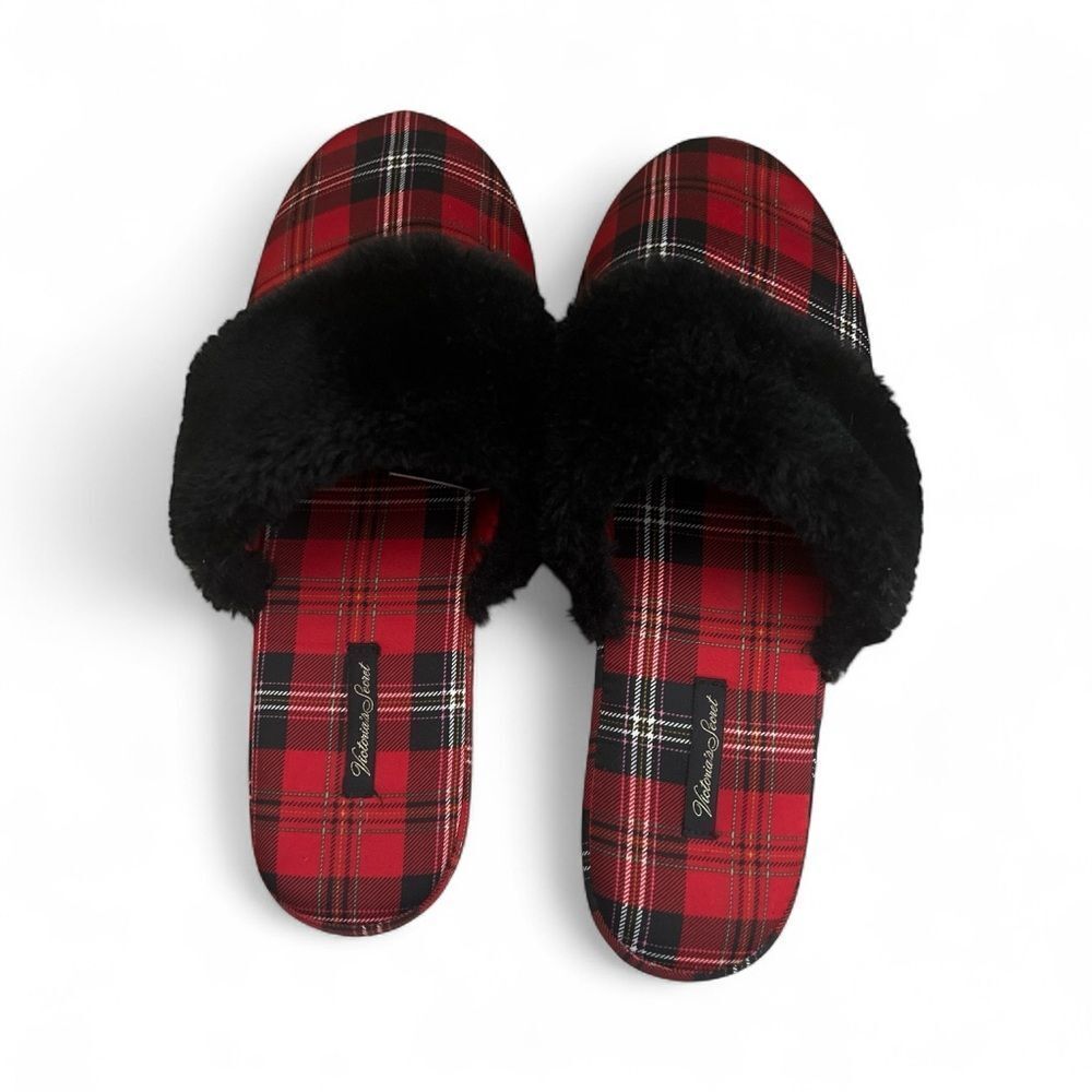 Victoria's Secret Red and Black Plaid Slippers